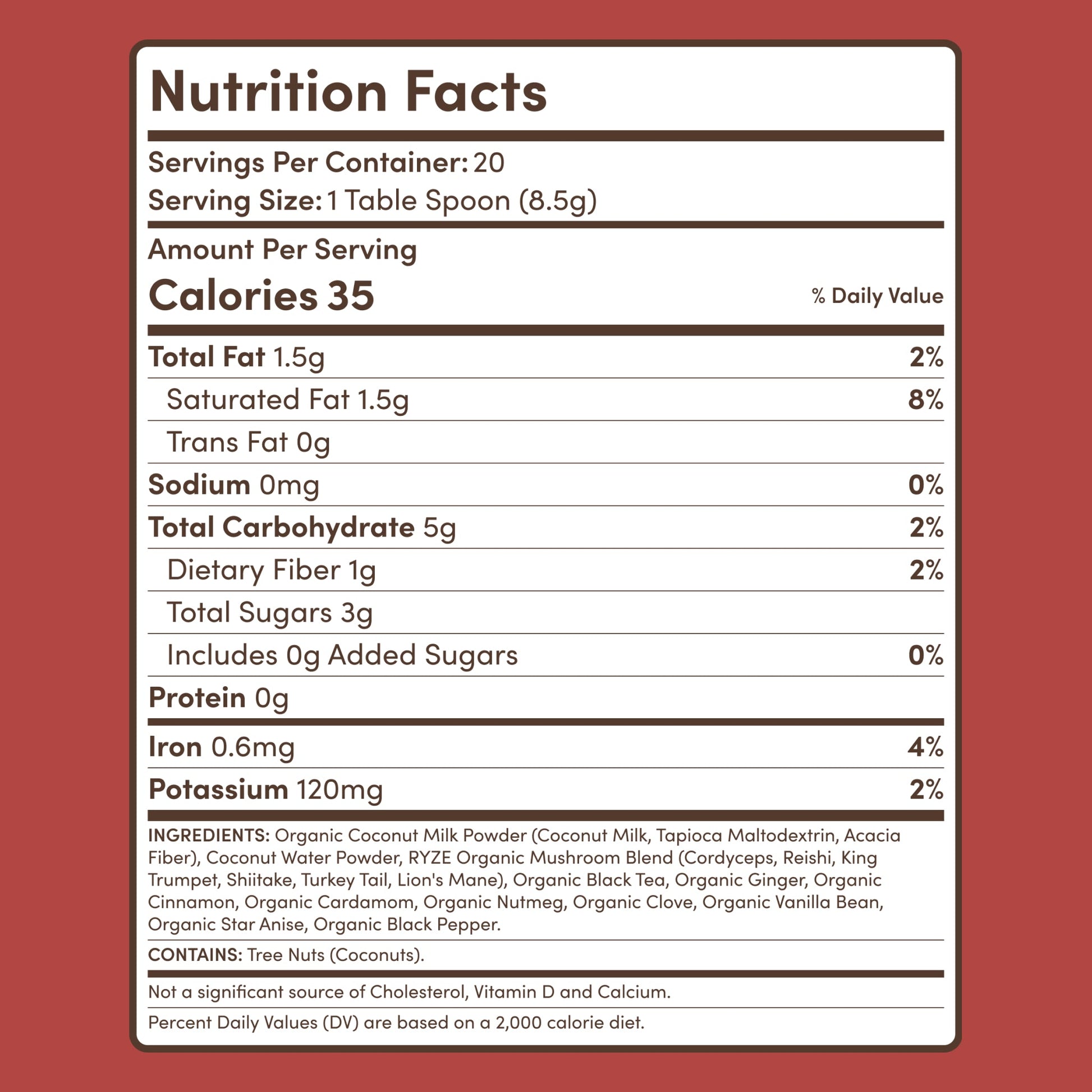 RYZE Mushroom Chai — Organic Instant Chai with Reishi & Organic Black Tea, 20 Servings